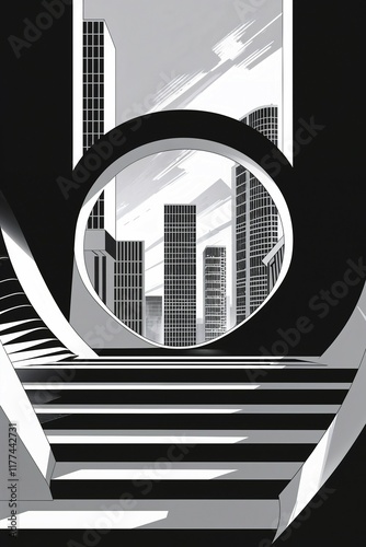 Modern Cityscape Through Abstract Portal 
