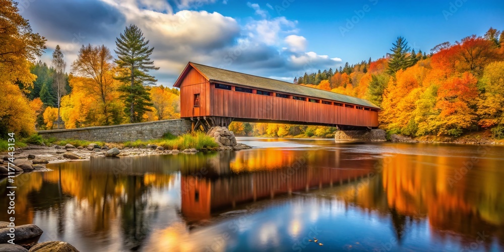 Fototapeta premium Historic Cousineau Covered Bridge, Gracefield, Quebec, Canada - 1930s Architecture