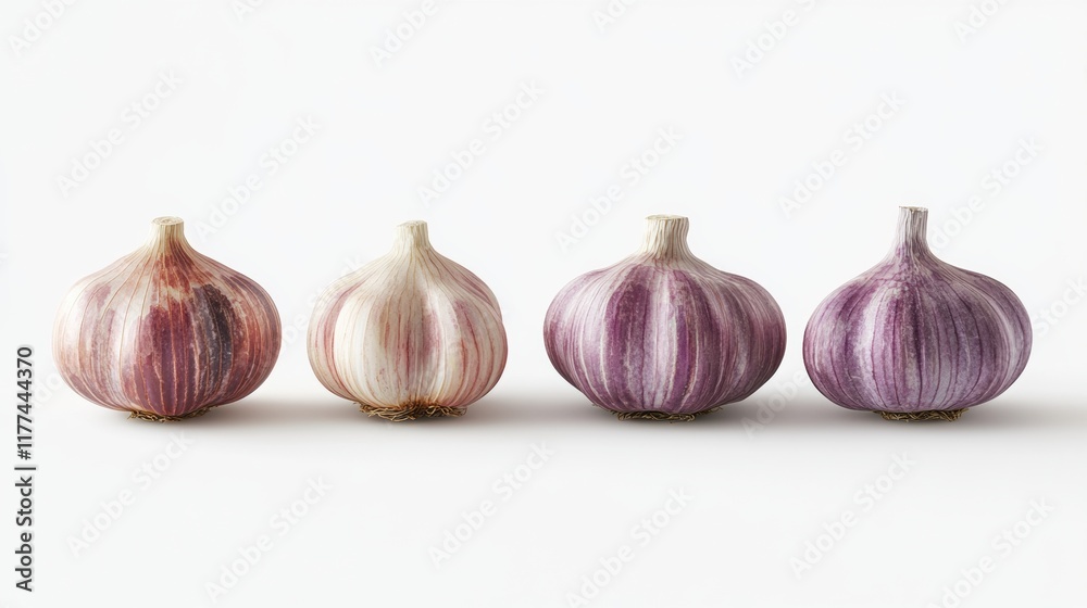 Obraz premium Four Heads of Purple Garlic on White Background