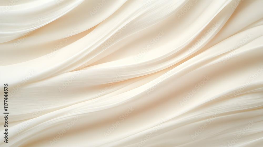 Naklejka premium Creamy white fabric texture, soft waves, elegant folds, background for design, wedding invitation.