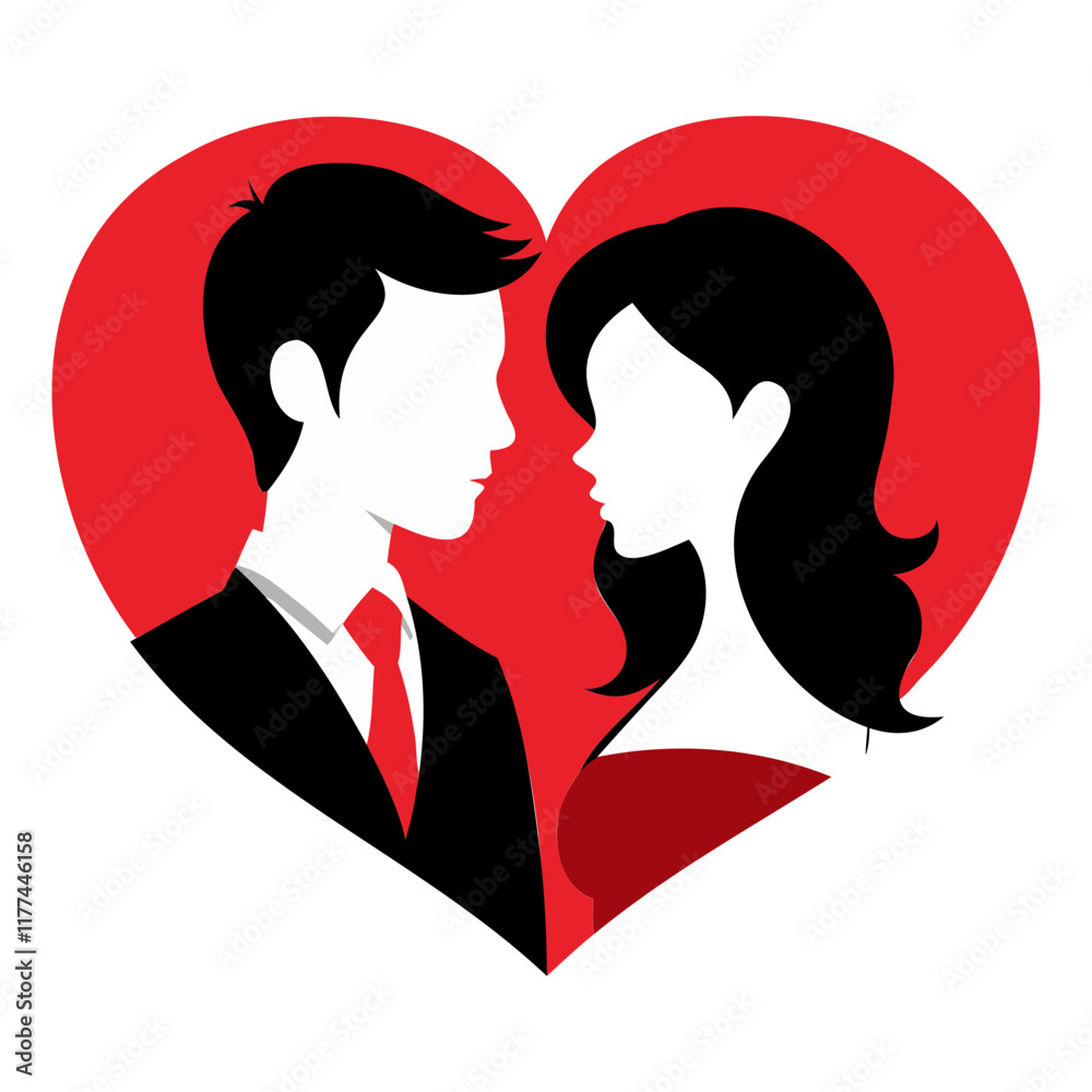 Valentine's Day Couple with Heart Shape Vector Love Silhouette vector Illustration Valentine's Day Couple with Heart Shape Vector Love Silhouette vector Illustration
