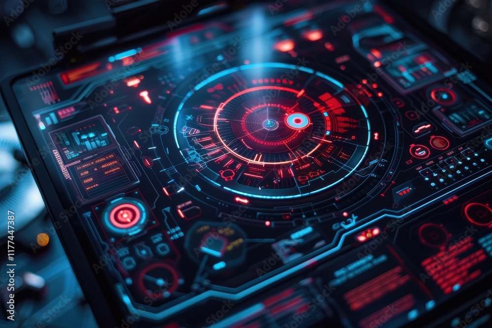 Obraz premium Futuristic Interface with Glowing Red and Blue Lights