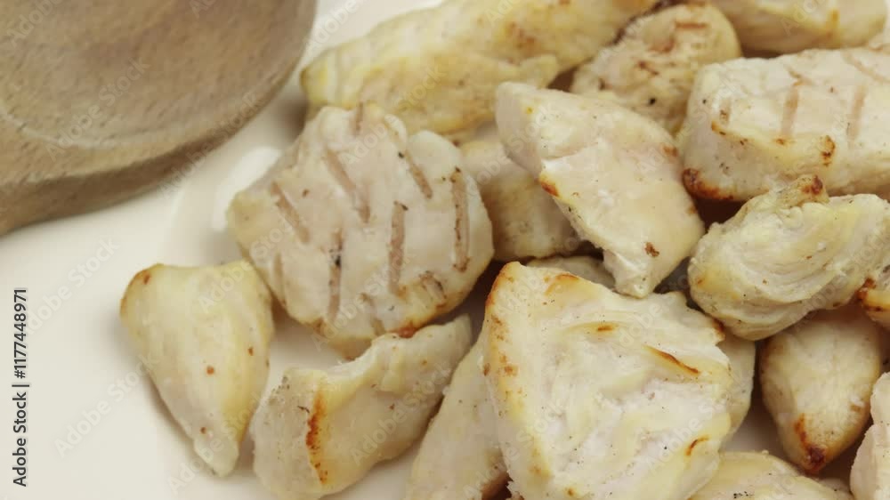 tas de blanc de poulet cuit, en gros plan tas de blanc de poulet cuit, en gros plan