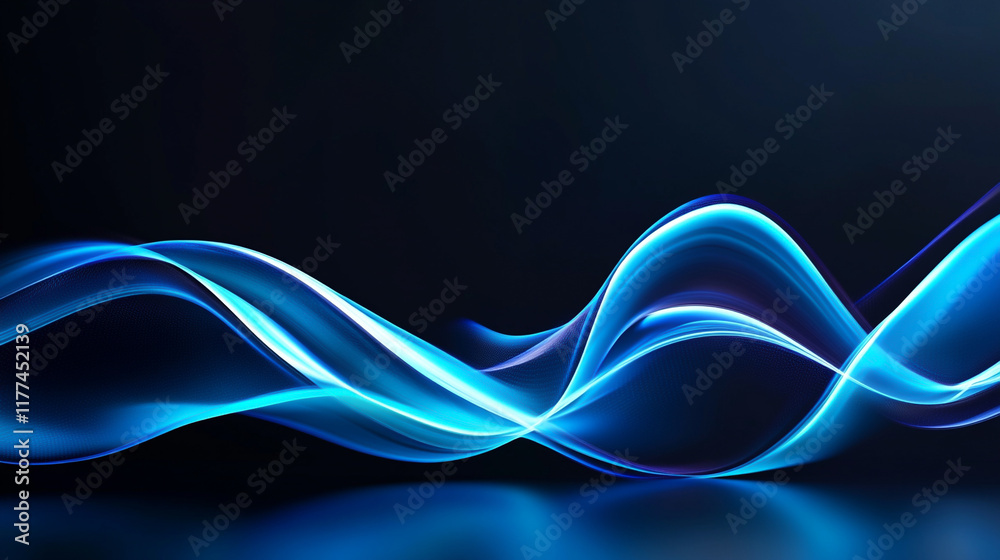 Fototapeta premium Abstract blue wave pattern on a dark background, representing dynamic energy and flow.