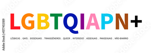 Obraz na płótnie LGBTQIAPN+ typography in Portuguese version on white w salonie