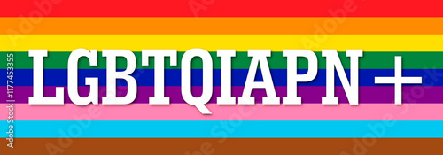 Obraz na płótnie LGBTQIAPN+ typography in Portuguese version on colorful stripes background w salonie