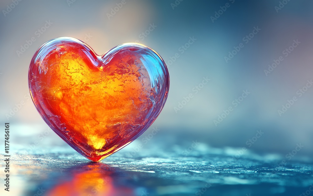 Fototapeta premium A vibrant, colorful heart shape on a soft blue background, symbolizing love and romance, valentines day concept, highresolution, soft lighting