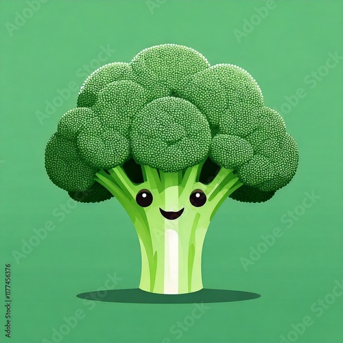 A flat design of a Broccoli shaped as characters or face