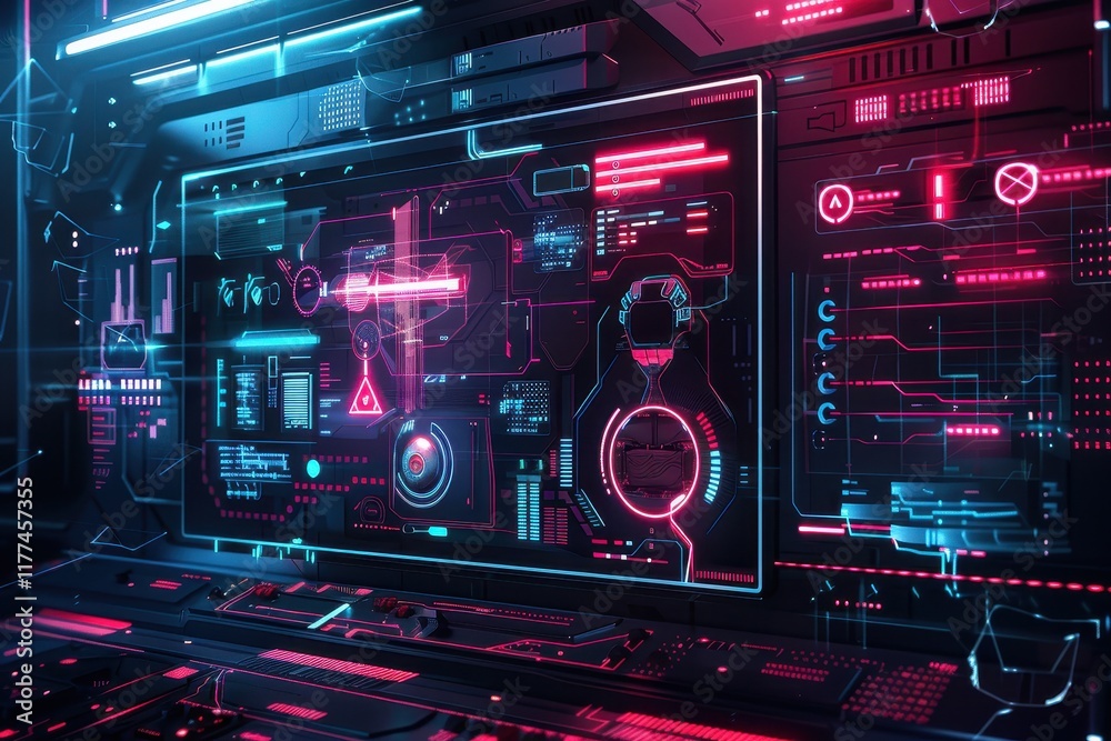 Obraz premium Futuristic Control Panel with Glowing Neon Lights