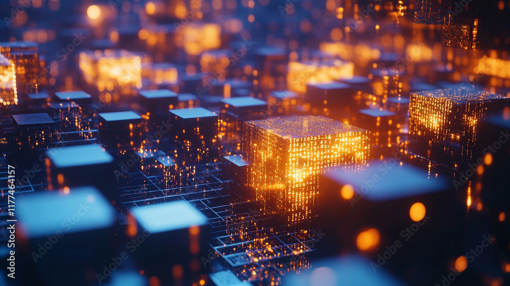 Obraz premium Dynamic blocks of light in an abstract digital space showcasing technology concepts