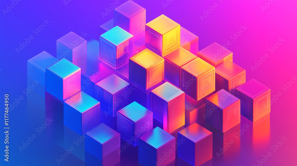 Colorful geometric shapes create a mesmerizing abstract pattern in a digital landscape Colorful geometric shapes create a mesmerizing abstract pattern in a digital landscape