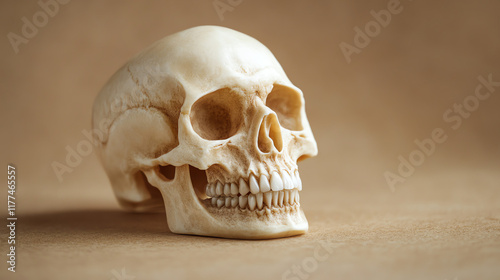 Human skull model for dental anatomy education concept