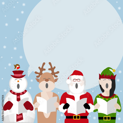 Christmas characters singing poster with room for text