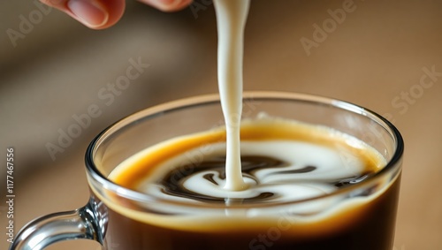 Cream being poured into a cup of coffee