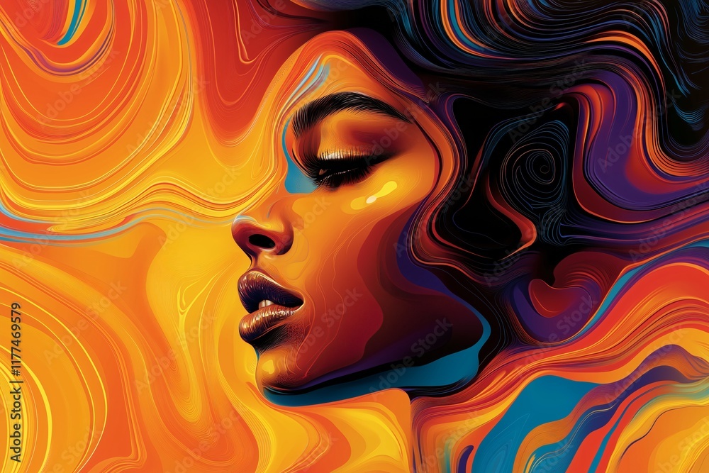 Vibrant abstract portrait of a woman with flowing colors that evoke emotion and creativity Vibrant abstract portrait of a woman with flowing colors that evoke emotion and creativity