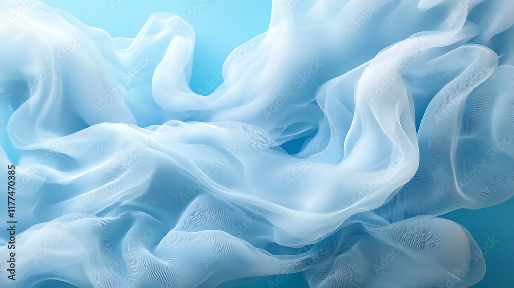 Obraz premium Flowing light blue fabric, studio shot, abstract background, textile texture.