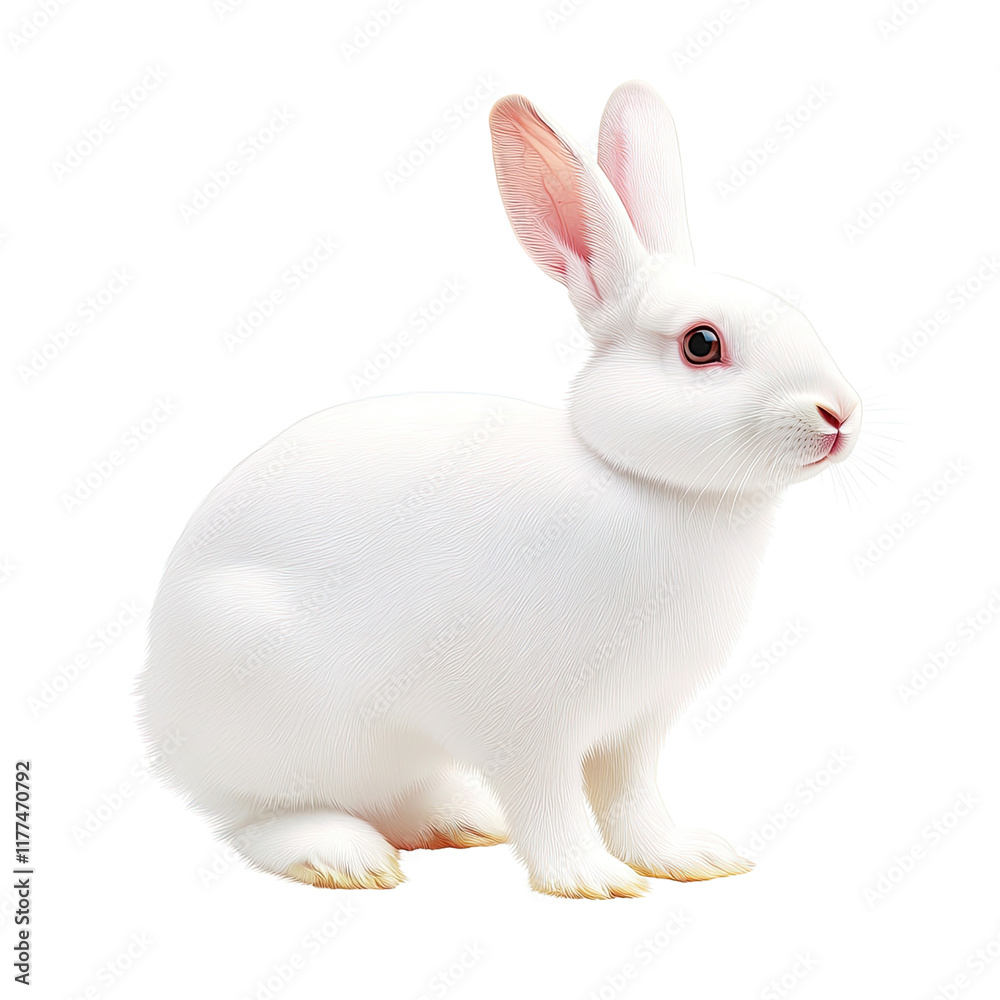 Adorable White Rabbit Sitting, Pure White Fur, Gentle Expression Adorable White Rabbit Sitting, Pure White Fur, Gentle Expression