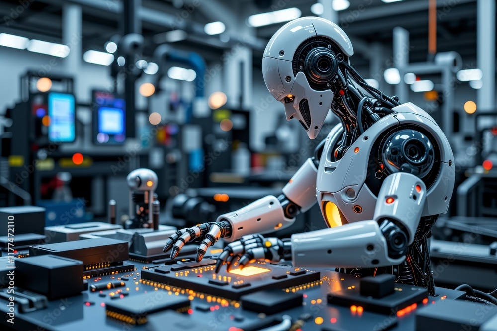 custom made wallpaper toronto digitalAdvanced Robotic Automation AI Powered Industrial Robot Working on a Complex Control Panel in a