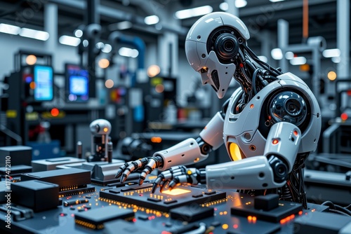 Wallpaper Mural Advanced Robotic Automation AI Powered Industrial Robot Working on a Complex Control Panel in a Torontodigital.ca