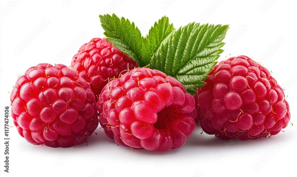 Raspberry with leaves isolated on white background Raspberry with leaves isolated on white background