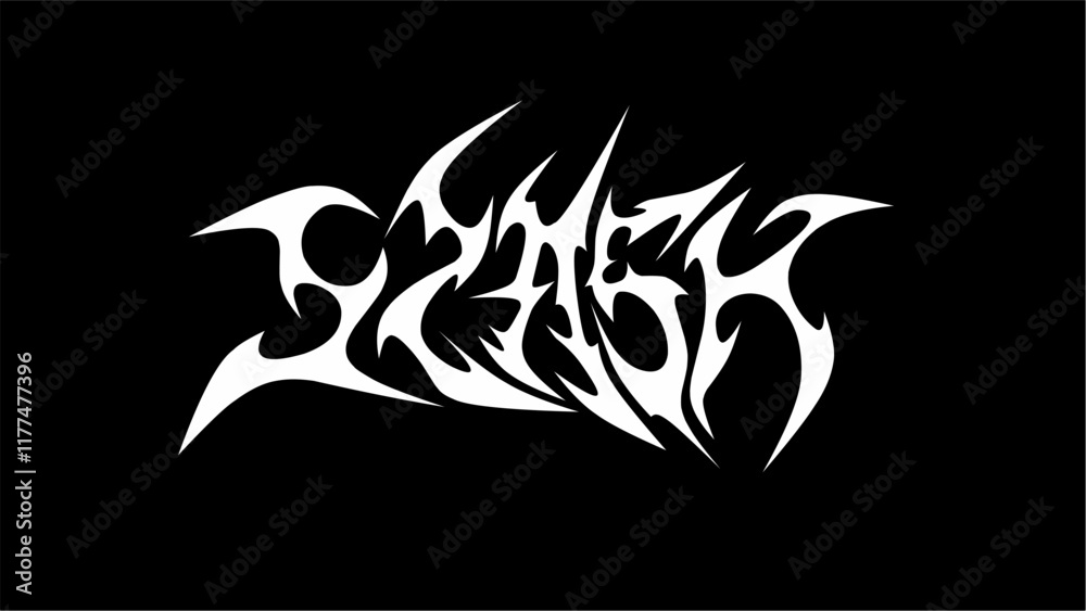 Slash vector typography in a sharp, tribal style, featuring bold white shapes on a black background. Perfect for band logos, alternative branding, posters, or apparel designs Slash vector typography in a sharp, tribal style, featuring bold white shapes on a black background. Perfect for band logos, alternative branding, posters, or apparel designs