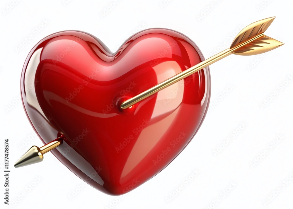 Large Red Heart Pierced by Golden Cupid's Arrow - Valentine's Day Stock Photo Large Red Heart Pierced by Golden Cupid's Arrow - Valentine's Day Stock Photo