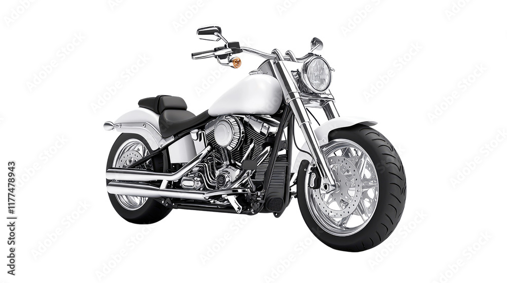 Chrome Motorcycle Studio Shot, Gleaming White Bike Chrome Motorcycle Studio Shot, Gleaming White Bike