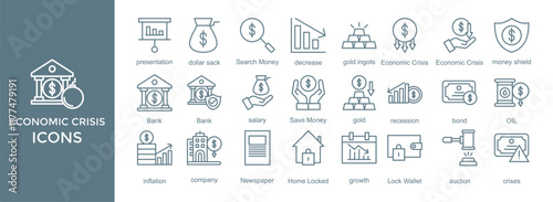 economic crisis icon set. with icon bank,finance,economy,crisis,economic