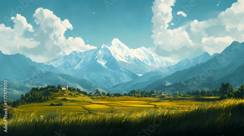 Cinematic view of a himalayan foothills photography fo background. himalayan mountains. illustration. Foothill. Illustration