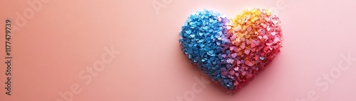 A creative DIY colorful heart shape on a pink background, perfect for valentines day, love, and crafting inspiration, modern design, soft glow