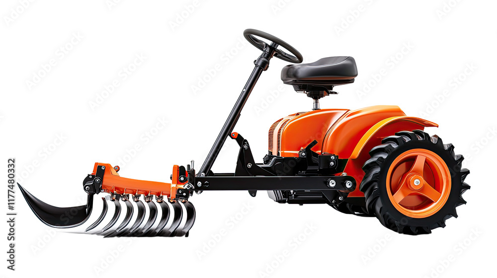 Compact Agricultural Tractor with Rotary Plow Attachment Compact Agricultural Tractor with Rotary Plow Attachment