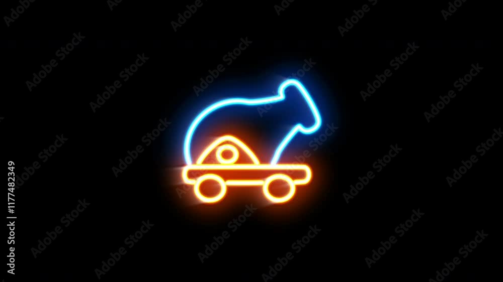 The blinking neon light of a cannon icon on a black background. The blinking neon light of a cannon icon on a black background.