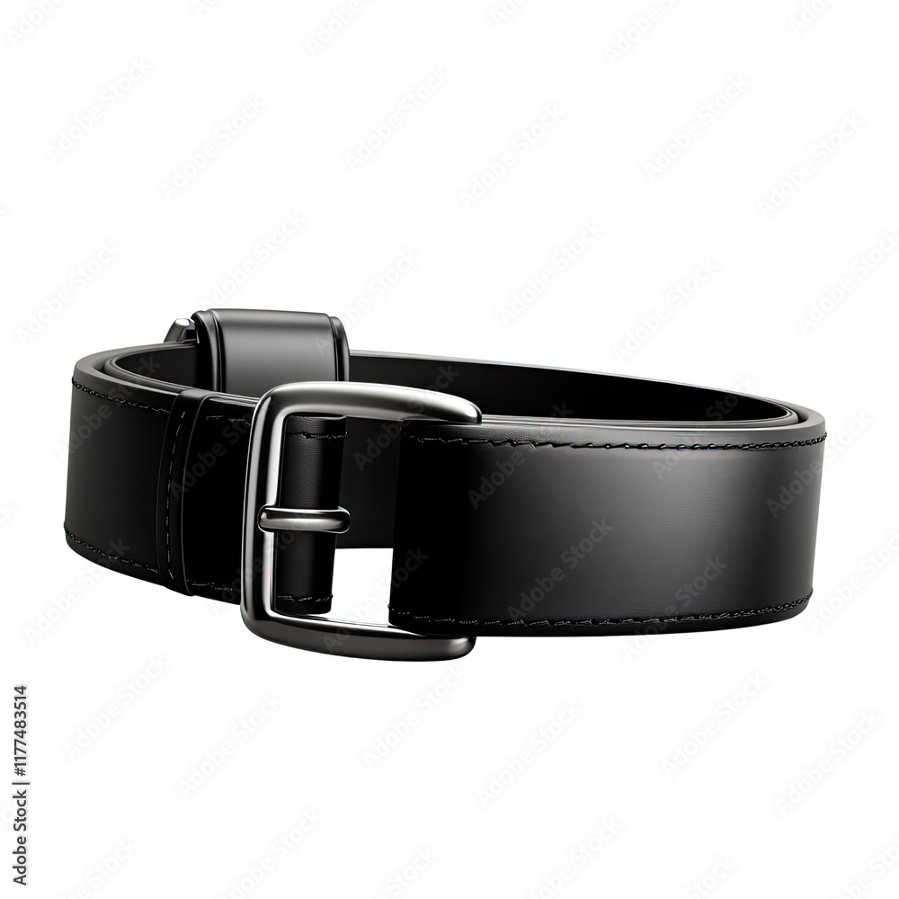 Elegant Black Leather Belt with Silver Buckle Closeup Elegant Black Leather Belt with Silver Buckle Closeup