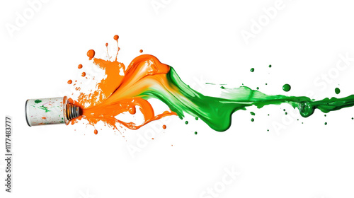 Colorful paint splashes on white background with vibrant stains and artistic splatters in various shades photo