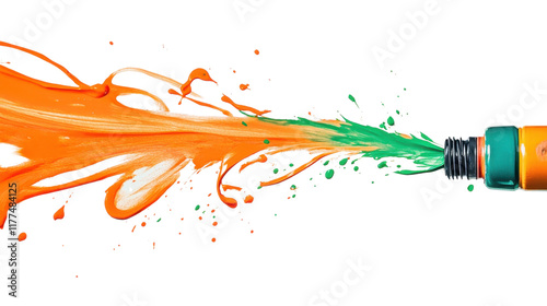 Colorful paint splashes on white background with vibrant stains and artistic splatters in various shades photo