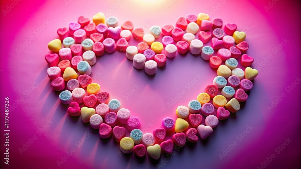 Obraz premium Long Exposure Pink Background Heart Candy Sweet Treats Valentine's Day Message