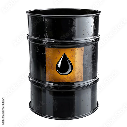 Black oil barrel isolated on white background or transparent background. Cutout. photo