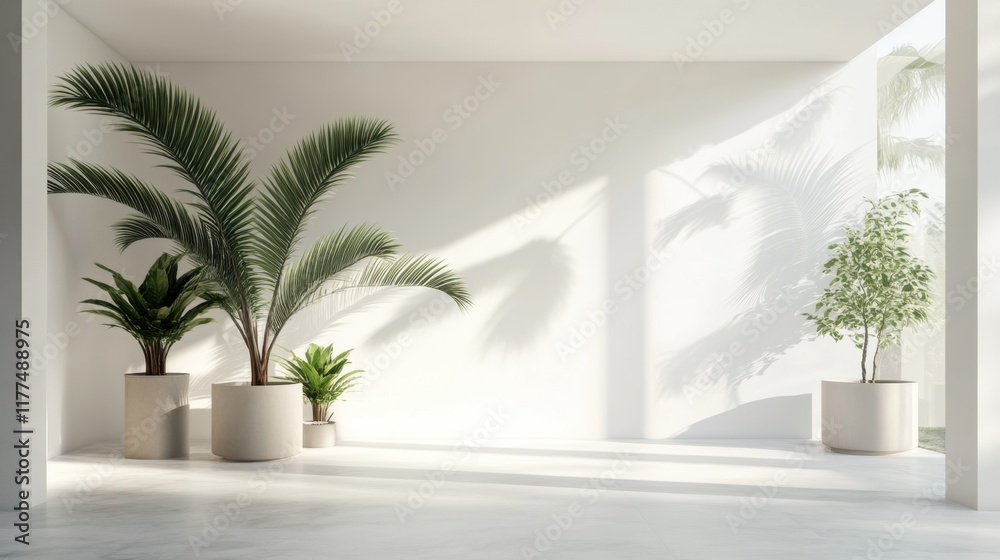 Fototapeta premium Tall, graceful palm trees showcased against white, emphasizing natural beauty and minimalism.