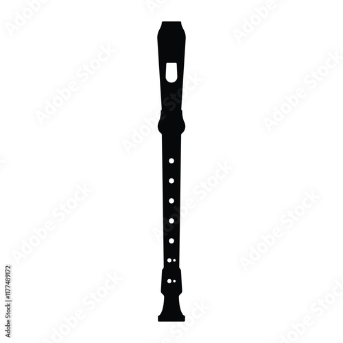 Flute vector icon. Wind musical instrument symbol for music, orchestra, and performance design. Black silhouette isolated on white background.