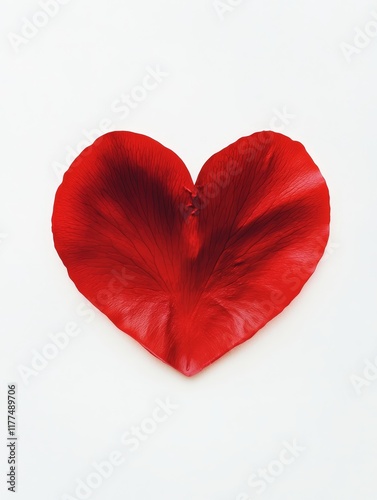 Red Rose Petal Heart - A single red rose petal artfully arranged to form a heart shape, symbolizing love, passion, romance, beauty, and fragility. photo