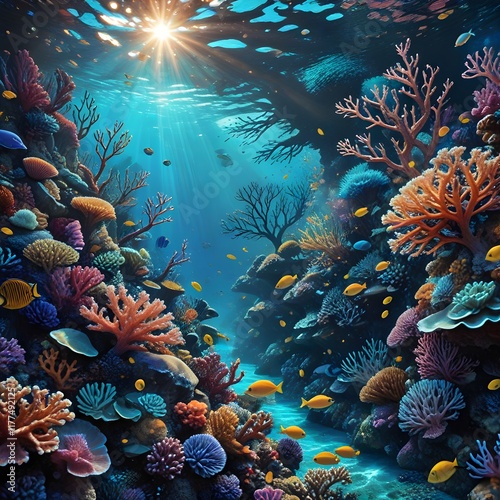 The beauty of the underwater world. Seascape of coral reefs