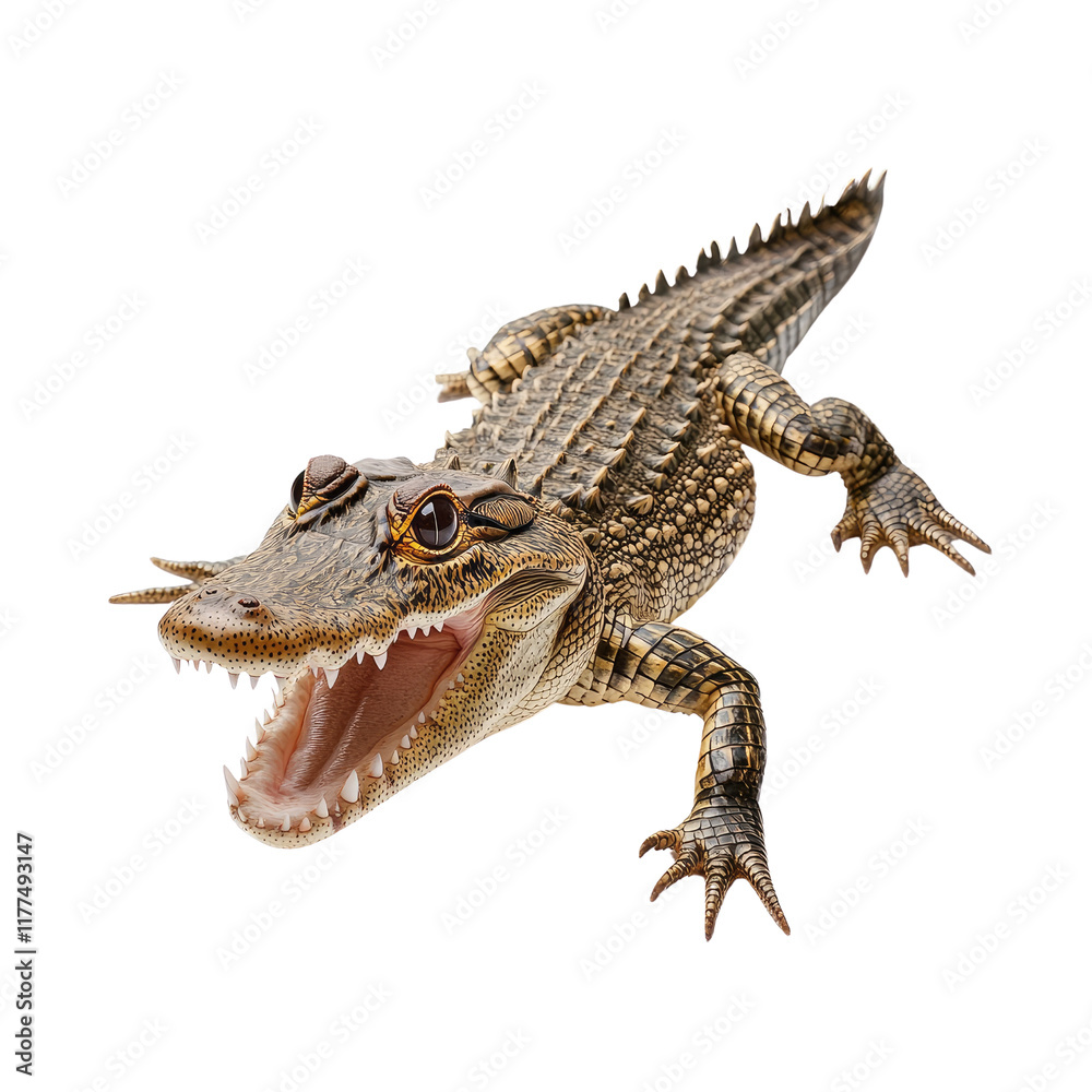 Fototapeta premium Juvenile Alligator Portrait Sharp Teeth, Open Mouth, Closeup
