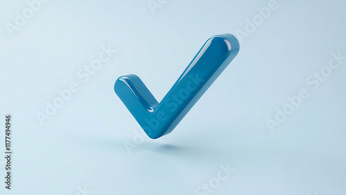 3D blue checkmark with glossy finish on light gray background, minimalistic style, soft lighting, shadow, professional and modern design, ideal for payment success screen.