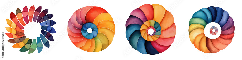 Fototapeta premium Vibrant Spiral Shell Designs Featuring Glittery Elements in a Colorful Vibrance