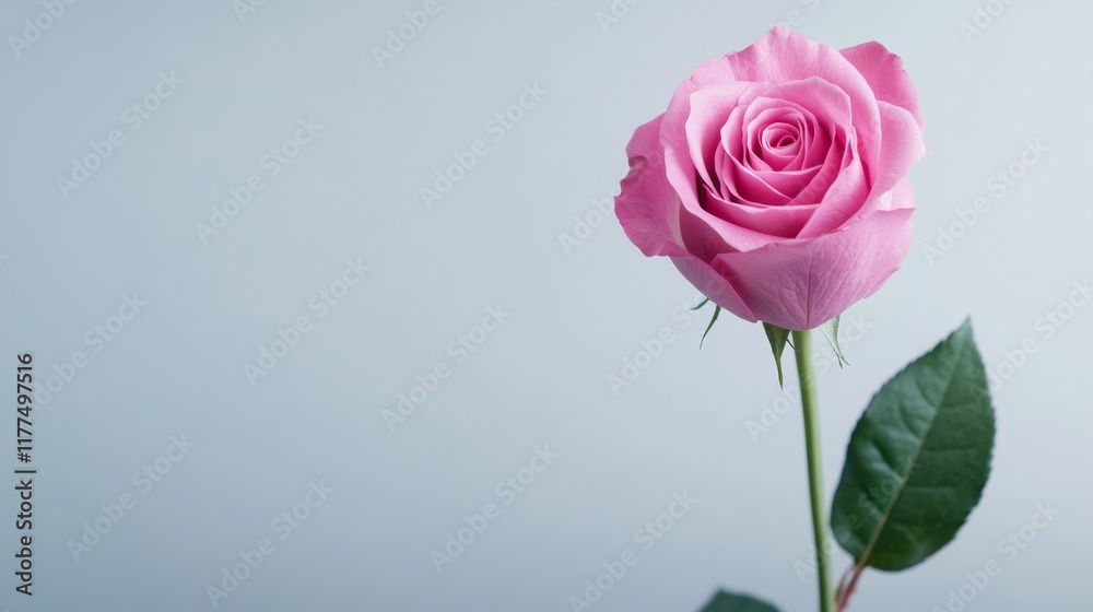 Single Pink Rose on White Background - A delicate pink rose, symbolizing love, beauty, purity, grace, and new beginnings, stands elegantly against a clean white backdrop. Single Pink Rose on White Background - A delicate pink rose, symbolizing love, beauty, purity, grace, and new beginnings, stands elegantly against a clean white backdrop.