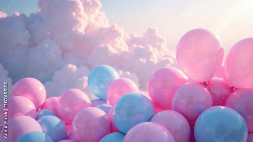 Beautiful panoramic background with pink and blue balloons Beautiful panoramic background with pink and blue balloons