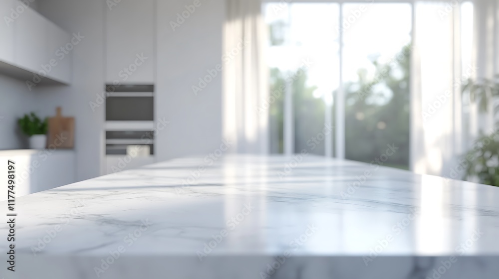 Fototapeta premium Modern kitchen island view contemporary home 3d render bright environment minimalist design concept
