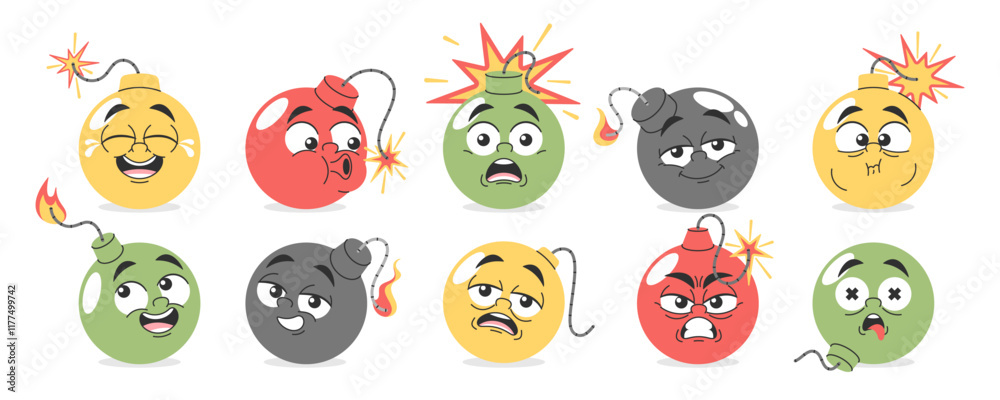 Cute comic bomb doodle characters