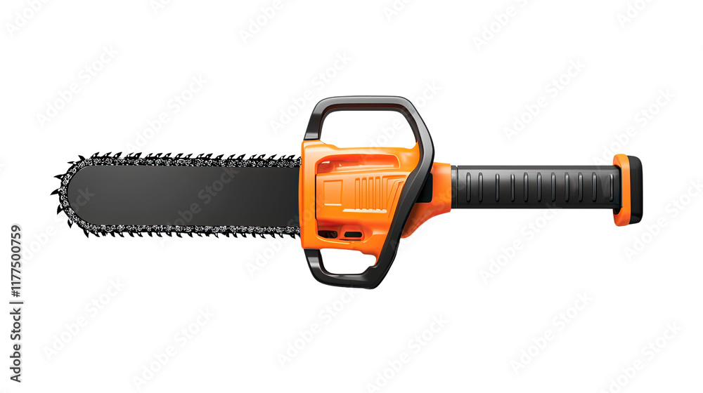 Fototapeta premium Powerful Orange Electric Chainsaw with Black Handle and Sharp Blade