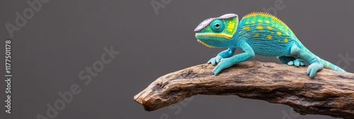 Vibrant Chameleon on Branch - Exotic reptile, vibrant colors, nature, wildlife, adaptation
